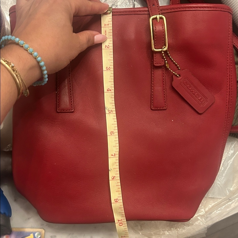 COACH Vintage Red Leather Tote Bag with Gold Accents - Picture 7 of 16